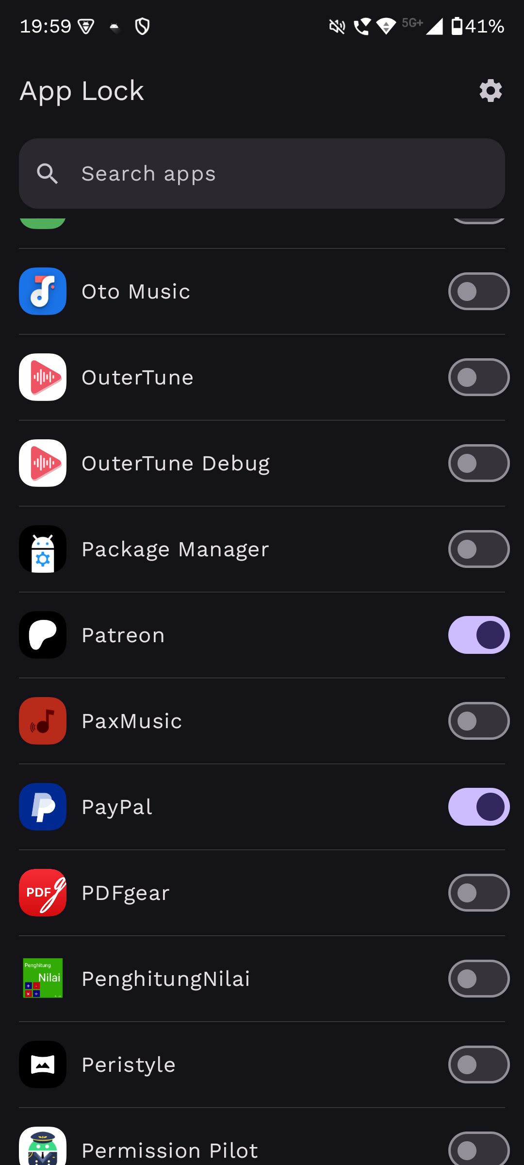 AppLock app list