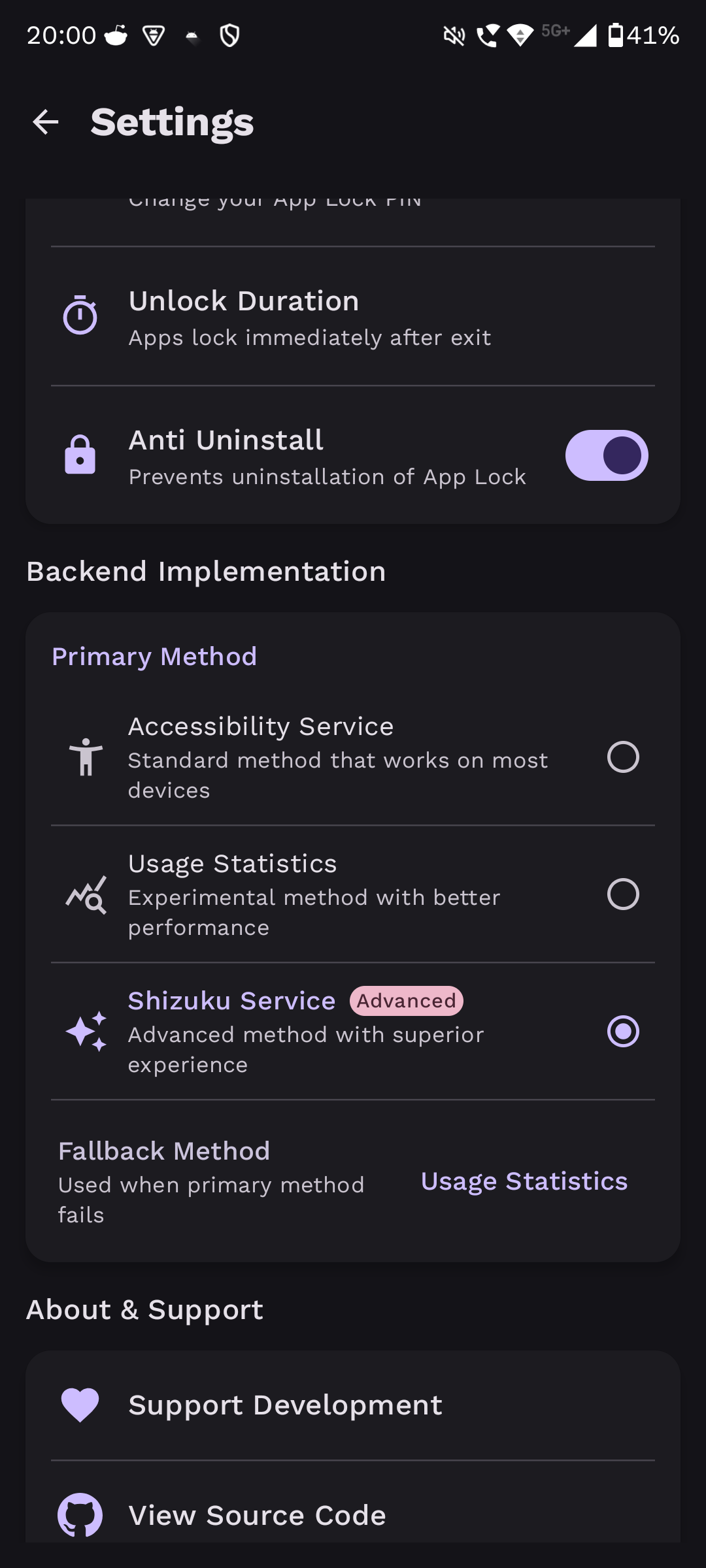 Set password screen