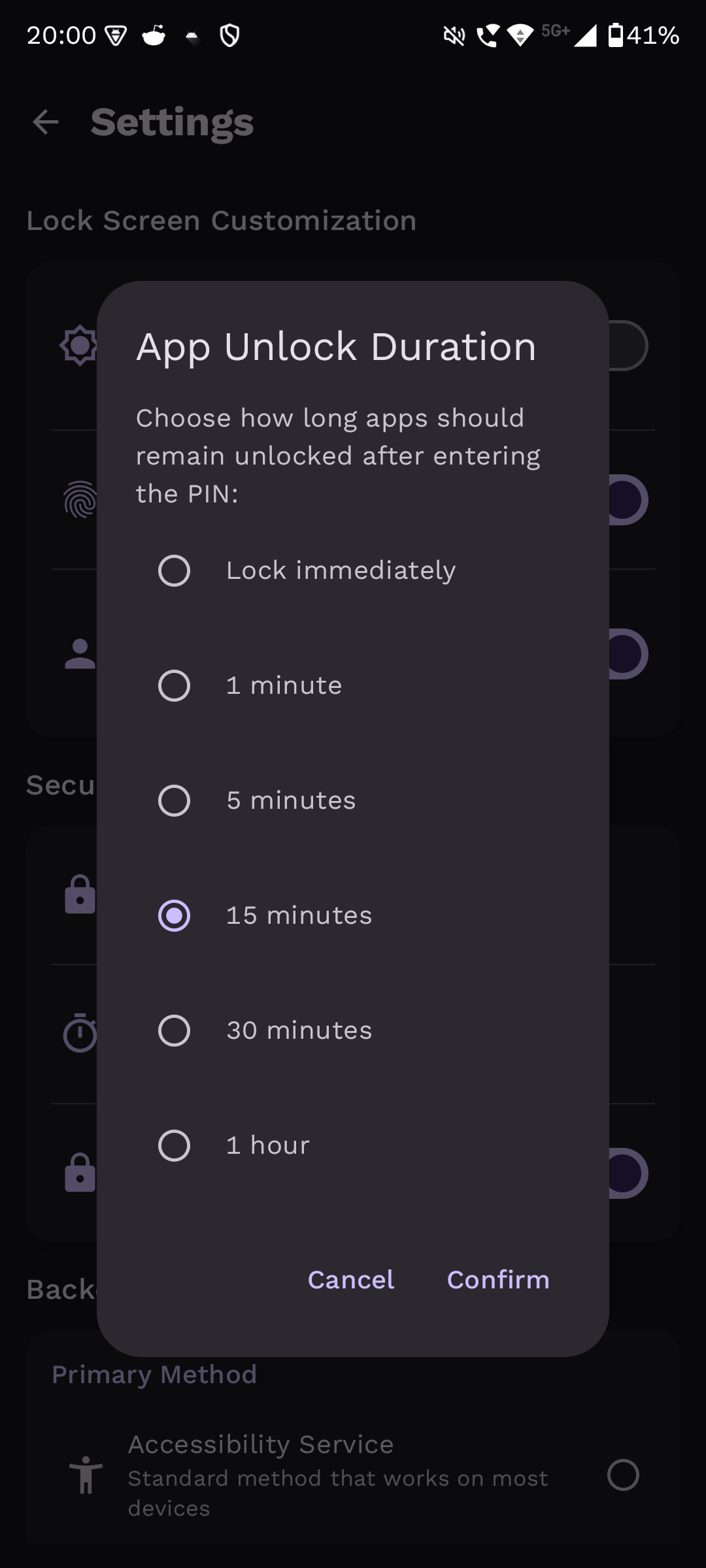 Unlock timeout configuration