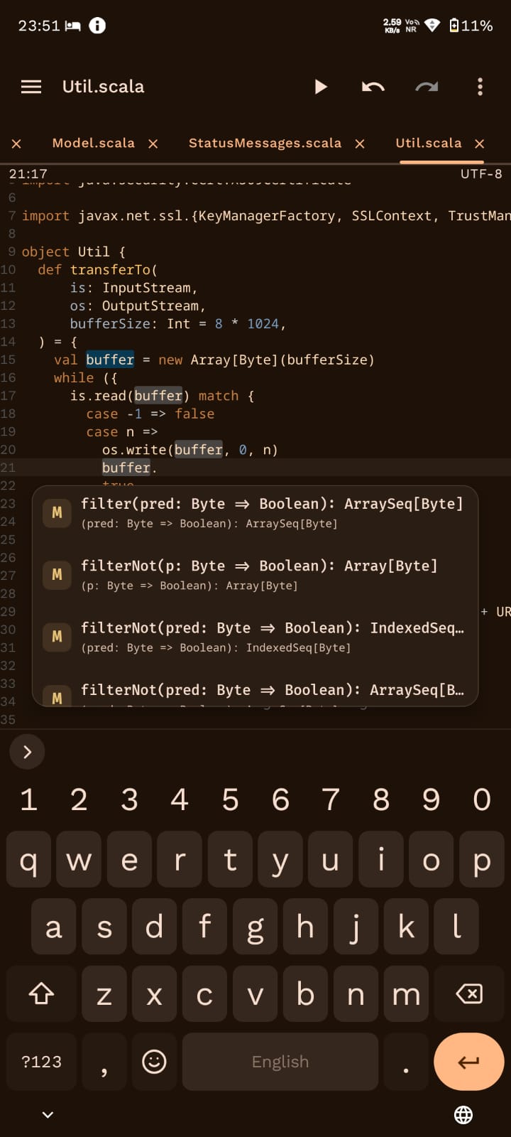 Scala code completion in Cosmic IDE