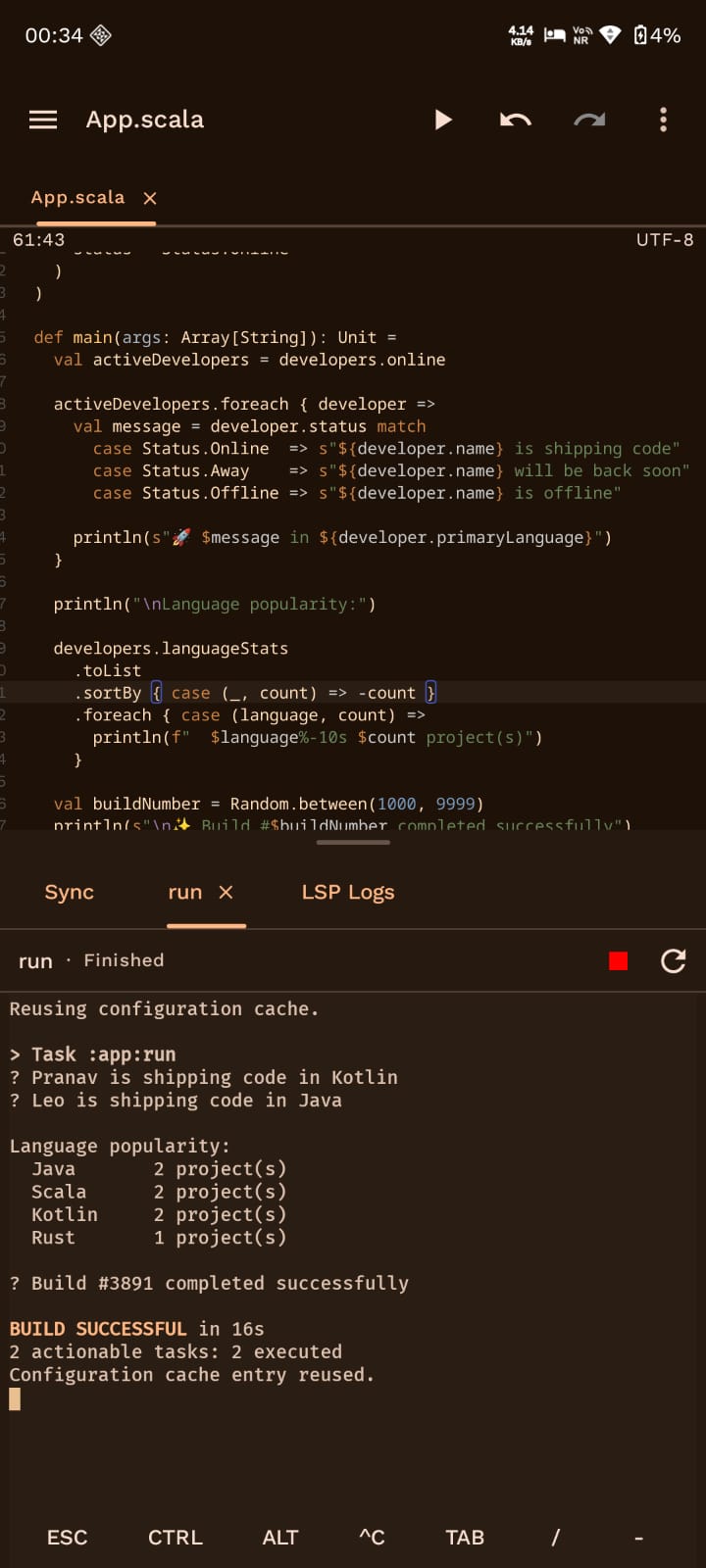 Scala Gradle build in Cosmic IDE terminal
