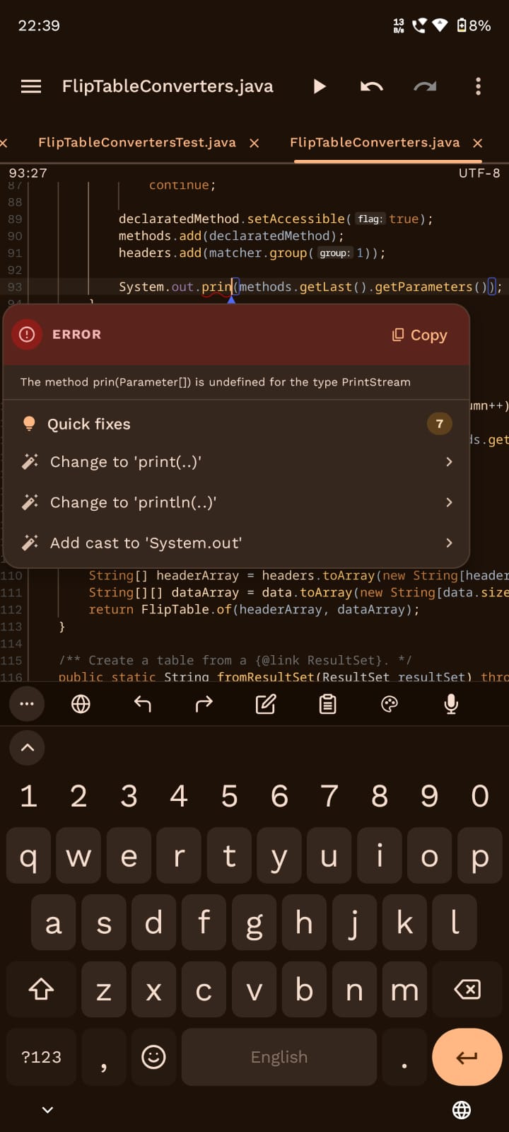 Java diagnostics and quick fixes